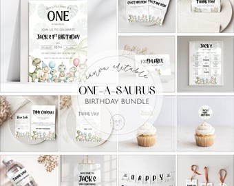 One-a-Saurus Birthday Bundle: Dino Party Invite (Digital Download)