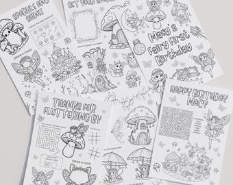 Fairy First Birthday Coloring Pages, Editable Party Favors (Digital Download)