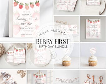 Berry First Birthday Bundle: Strawberry Theme (Digital Download)