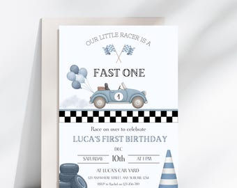 Fast One Birthday Invitation, Race Car 1st Birthday Theme, Digital Download