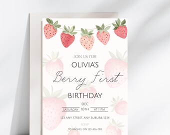 Berry First birthday Invitation, Berry Themed Party Decor, Digital Download