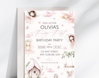 Fairy First Birthday Invitation, Fairy Party Decor, Digital Download
