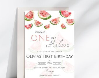 One In A Melon First Birthday Invitation, Watermelon Party Invite (Digital Download)