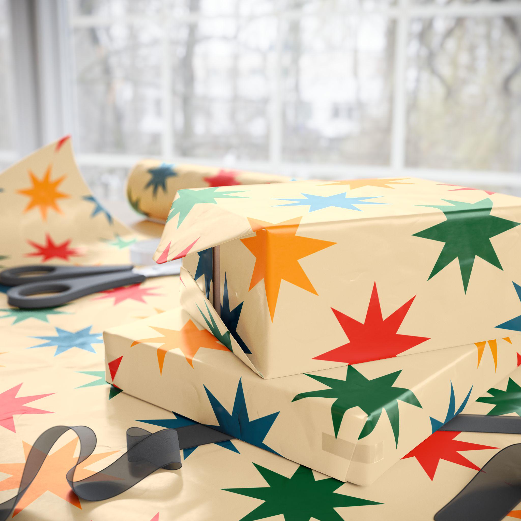 Retro Starburst Wrapping Paper | Mid Century Modern Holiday Wrap Boho ...