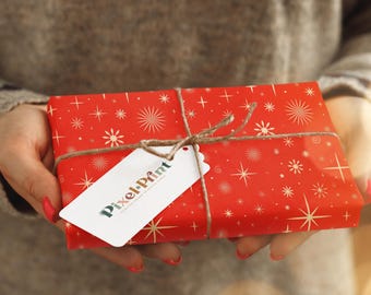 Retro White & Red Starburst Wrapping Paper | Retro Mid Century Holiday Gift Wrap