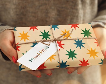 Retro Starburst Wrapping Paper | Mid Century Modern Holiday Wrap Boho