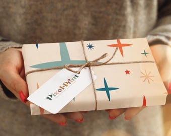 Mid-Century Starburst Wrapping Paper | Retro Holiday Wrap