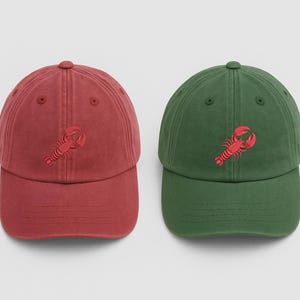 Lobster Embroidered Baseball Hat, Seafood Lover Cap, Vintage Dad Hat Gift, Beach Vacation Cotton Hat, Coastal Hat Gift, Nautical Summer Hats