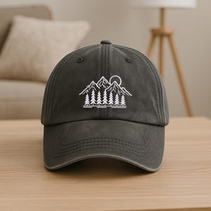 Mountain Forest Embroidered Hat, Vintage Nature Baseball Cap, Outdoor Hiking Hat for Dad, Summer Camping Hat Gift, Nature Lover Gift for Him