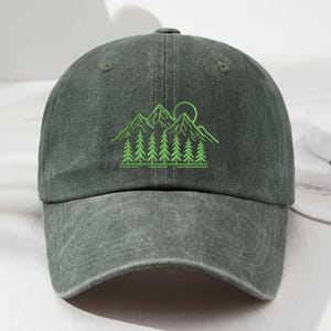 Mountain Forest Embroidered Hat, Vintage Nature Baseball Cap, Outdoor Hiking Hat for Mens, Nature Lover Gifts, Summer Camping Hat for Women