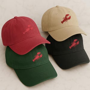 Lobster Vintage Hat, Embroidered Red Lobster Baseball Caps, Vintage Style 100 Cotton Unisex Trucker Hat, Comfort Color Design Stitch Dad Cap