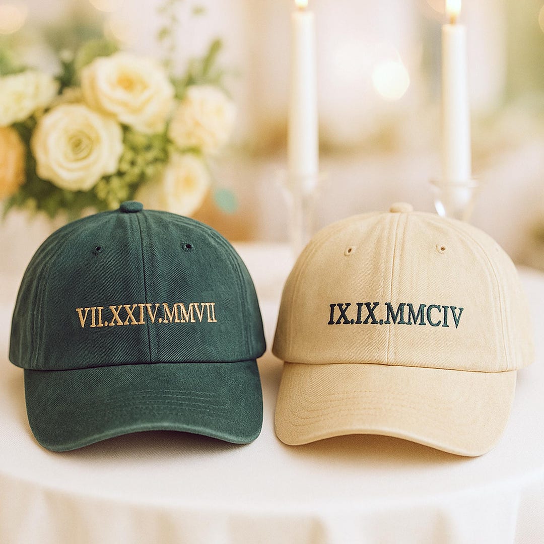Embroidered Roman Numerals Baseball Caps, Personalised Wedding Date ...