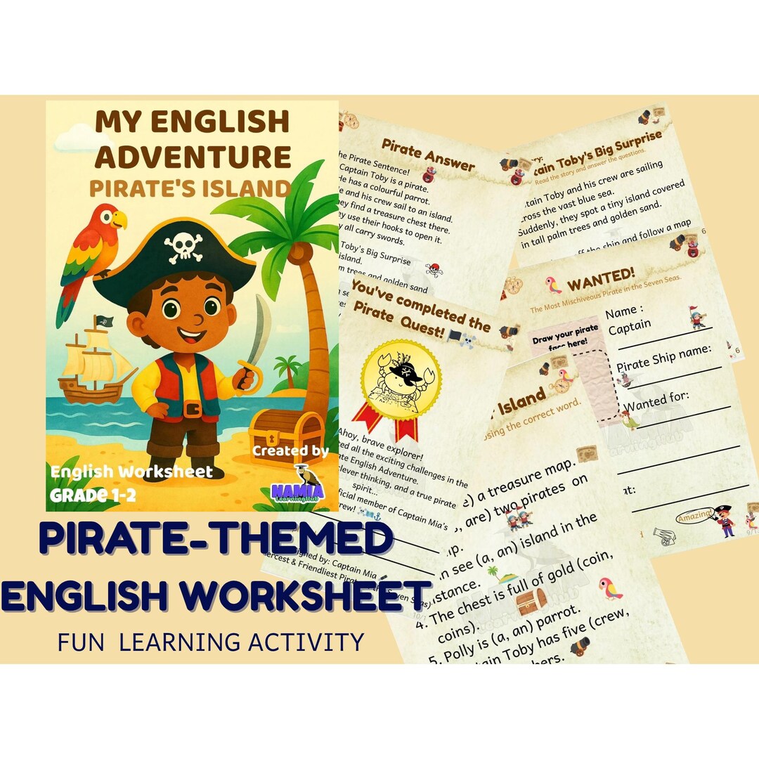 Pirate English Worksheet PDF for Grade 1–2 | Fun Activities for Kids ...