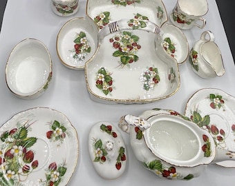 Vintage Hammersley Strawberry Ripe pattern basket tea set
