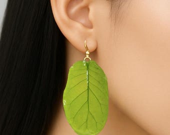 Real Leaf Resin Earrings Custom Initial Jewelry Nature Lovers Gifts for Her Birthday Christmas Anniversary Gifts for Wife Girlfriend Mother