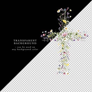 Wildflower cross clipart – Christian watercolor cross for faith-based sublimation designs