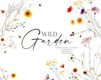 Flourish Floral Clipart, Watercolor Fall Wildflowers Bouquets, Wild Flower Borders For Autumn & Summer Decor, Wedding, Invitations PNG