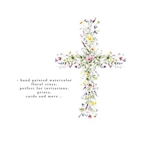 Watercolor cross with flowers – perfect for baptism, first communion, and Easter invitations