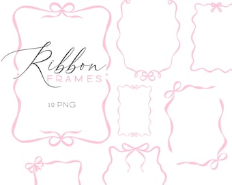 Blush Pink Ribbons Frames Clipart, Cute Bow Frame PNG, Dusty Rose Ribbon Borders Clip Art for Baby Shower, Wedding, Easter, First Birthday