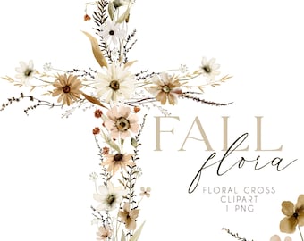 Bloemen kruis clipart herfst aquarel religieuze herfst wilde bloemen arrangement beige terracotta neutraal png