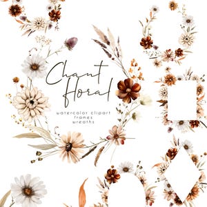 Watercolor Fall Floral Clipart: Bohemian Autumn Wreaths (PNG Digital Download)