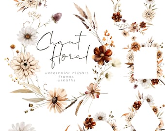 Watercolor Fall Floral Clipart: Bohemian Autumn Wreaths (PNG Digital Download)
