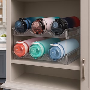Water Bottle Organizer for Cabinet, Water Bottle Storage Organizer, 2 Packs Water Bottle Storage Rack, Water Bottle Holder for Cabinet, Stac