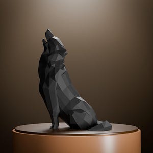 Modern Geometric Wolf Sculpture - 3D Printed Art