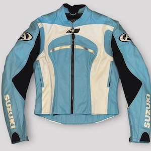 Suzuki Motorcycle Racing Jacket, Genuine Cowhide Leather Jacket, CE Armored Biker Riding Gear, Gift for him or her