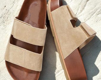 Sandalias de ante de verano - Suela gruesa - Doble tira - Antideslizantes y transpirables - Comodidad superior - Para casa, salidas, playa