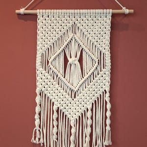 Handmade white macrame wall hanging – Boho chic cotton wall hanging – Handcrafted wall hanging decoration