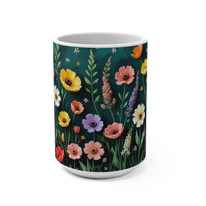 Floral Design Coffee Mug, Botanical Mug, Gift for Plant Lovers, Spring Decor, Nature Lover&#39;s Mug, Cute Flower Cup