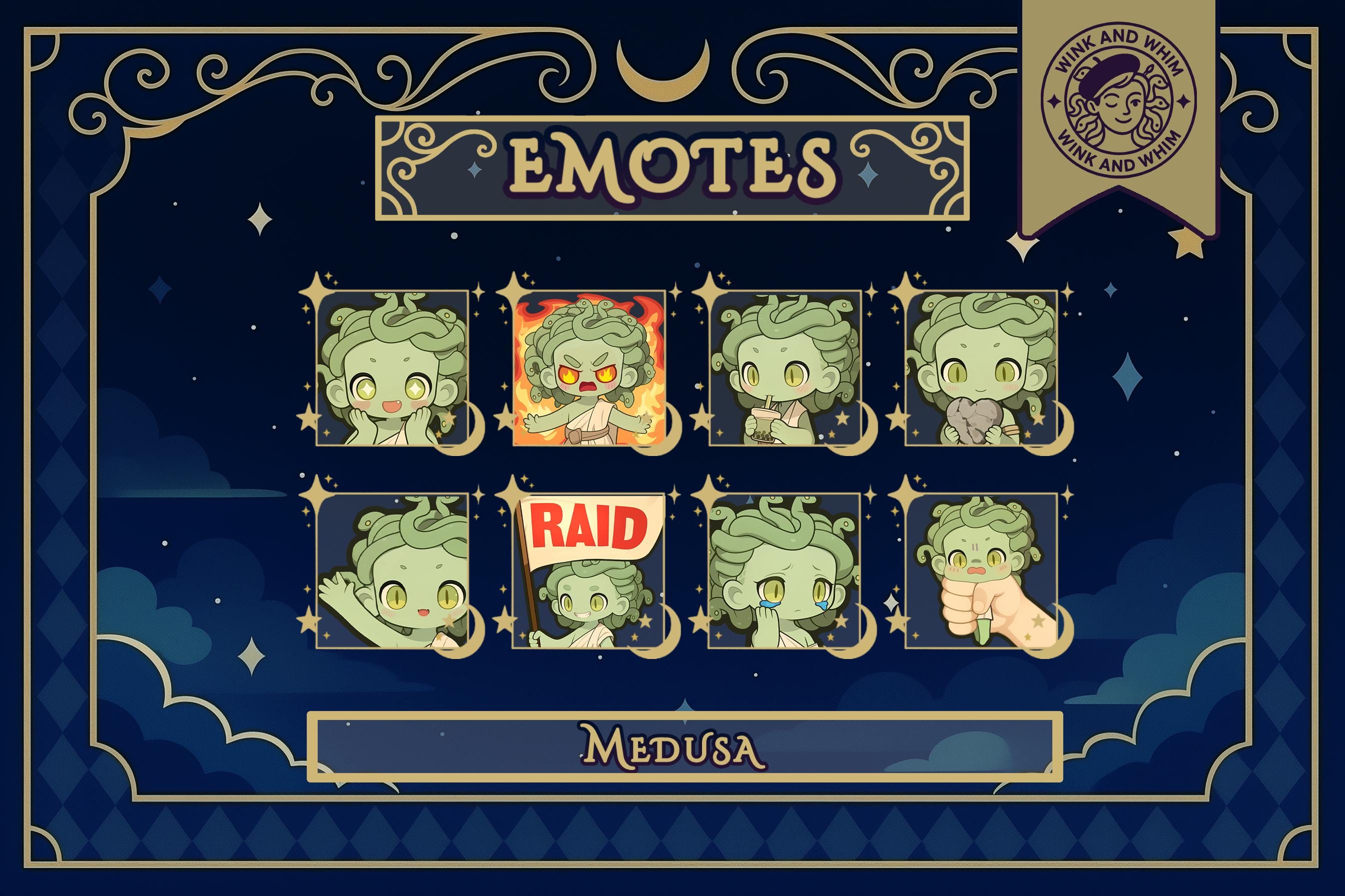 かわいいちびメデューサ絵文字パック | Twitch & Discord絵文字8個 | ストリーマー絵文字セット | PNGデジタルダウンロード