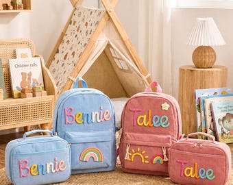 Personalized Backpack and Lunch Bag Set, Custom Kids Toddler Daycare School Gift for Girls