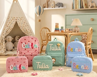 Custom Name School Bundle – Personalized Backpack, Lunch Tote & Corduroy Pencil Pouch