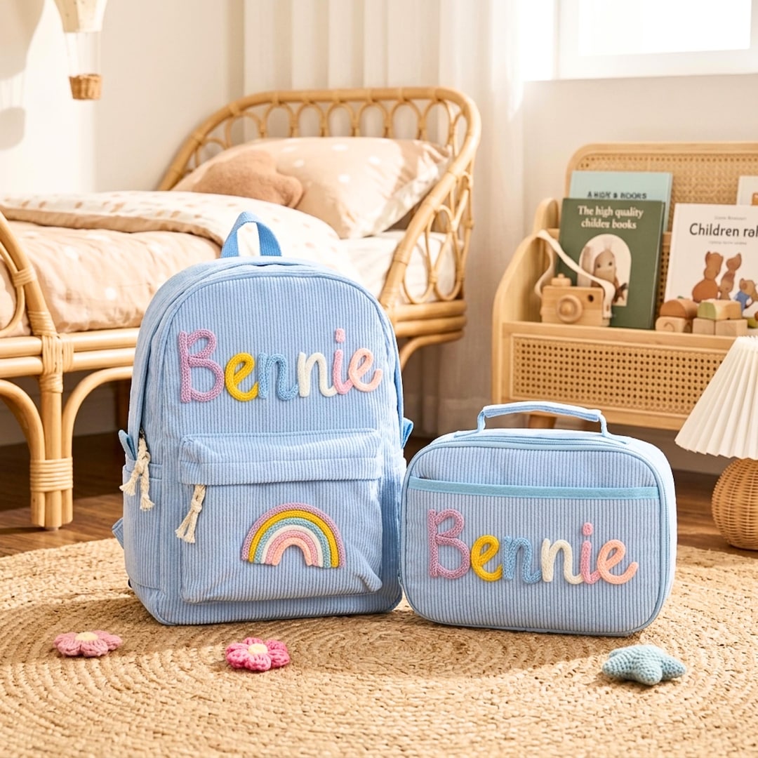 Personalized Corduroy Backpack and Lunch Bag Set | Custom Kids Name ...