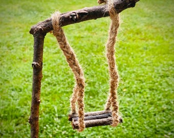 Handmade Fairy Garden Swing: Rustic Twig & Twine Miniature Decor