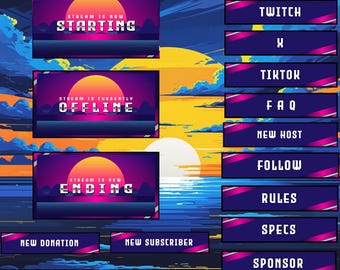 overlay Retro Vibes Streamer Essentials: Webcam Frame, Overlay, Deck Icons, Twitch Banner