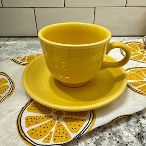 Vintage Fiesta Teacup & Saucer in Sunflower – Homer Laughlin Ceramic, Made in USA