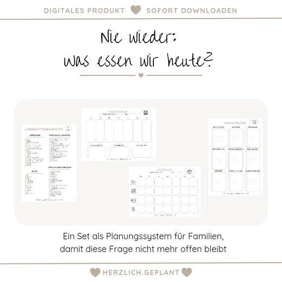 Familienplaner Essen & Woche – Speiseplan Einkaufsliste Mental Load – Planungssystem für Familien – PDF Download