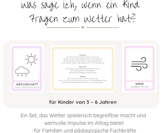 11 weather cards, 4 season cards, finger play & weather clock – accompanying booklet – daycare / home – PDF download 3–6 years