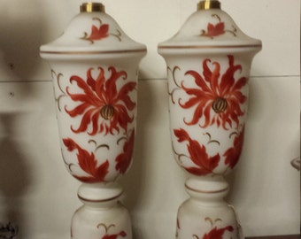 Pair of Bohemian Glass Lamp Bases, White and Red Vintage Lamps, Lamp Bases