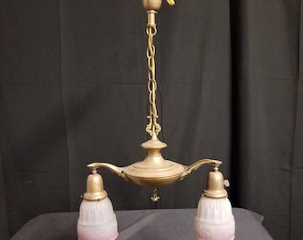 1920's Pan Light, Vintage Two Light Pan, Two Light Ceiling Pendant