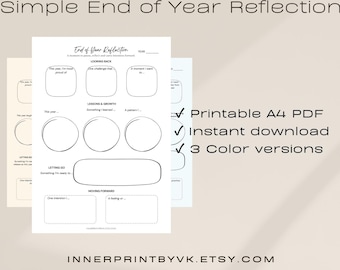 Simple Year-End Reflection | One Page Printable | Gentle Year Review | Innerprint by VK