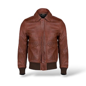 Men’s A2 Flight Jacket – Brown Leather Air Force Bomber Pilot Coat | Classic Military Outerwear