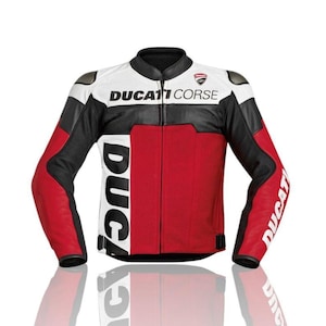 Ducati-Inspired Leather Motorcycle Jacket: CE Armored Cowhide Biker Gear