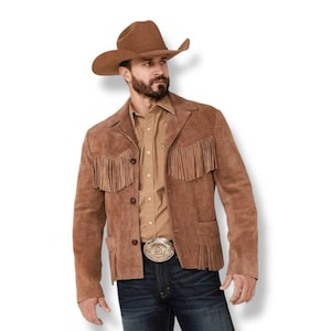 Handmade Suede Fringe Western Jacket: Beaded Cowboy Leather Coat