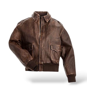 Vintage A-2 Flight Jacket for Men – Distressed Brown Leather Air Force Bomber Aviator Pilot Outerw
