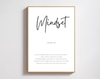 Definição de mentalidade, arte de parede motivacional, afirmação diária, arte de parede para impressão, citações positivas, citações inspiradoras, download digital