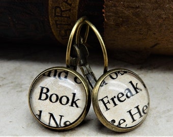 Word Earrings, Book Freak, Read More, Book Nerd, Librarian, Teacher, Book Lover, Library, Bibliophile